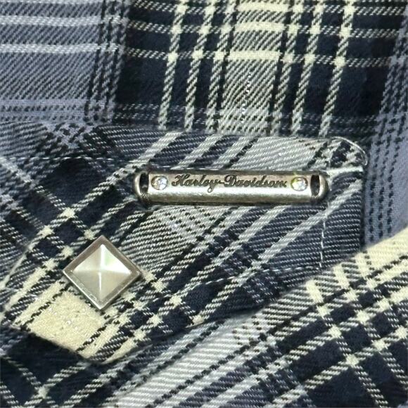 HARLEY DAVIDSON Studded Metallic Plaid Button Up Shirt Motorcycle Hipster Skate - Picture 5 of 9